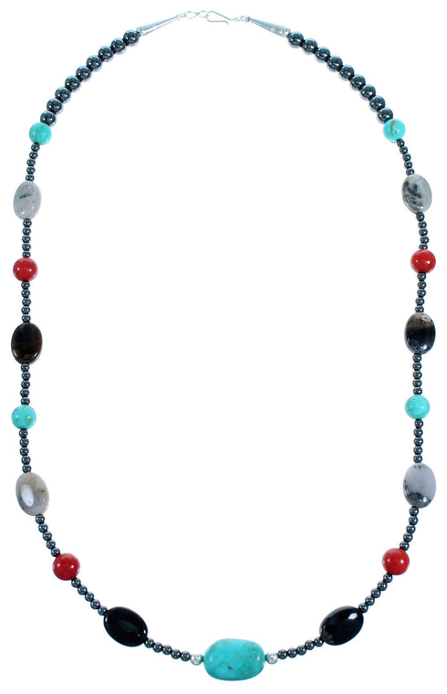 Multicolor And Sterling Silver Southwest Bead Necklace SX114947